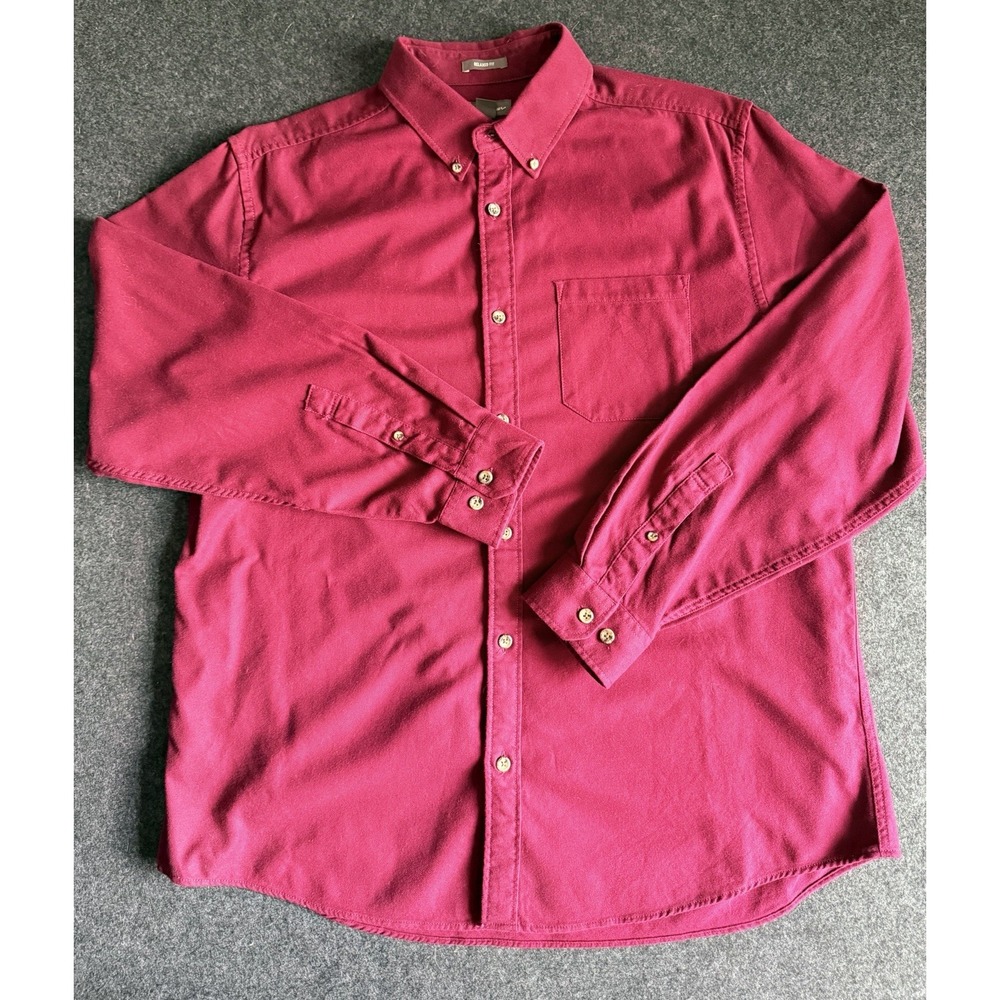 Eddie Bauer Men's Large Red Burgundy Button Down Shirt Twill Flannel Relaxed Fit